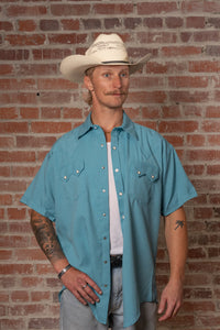 Men's Short Sleeve Aqua Western Shirt with UV Protection