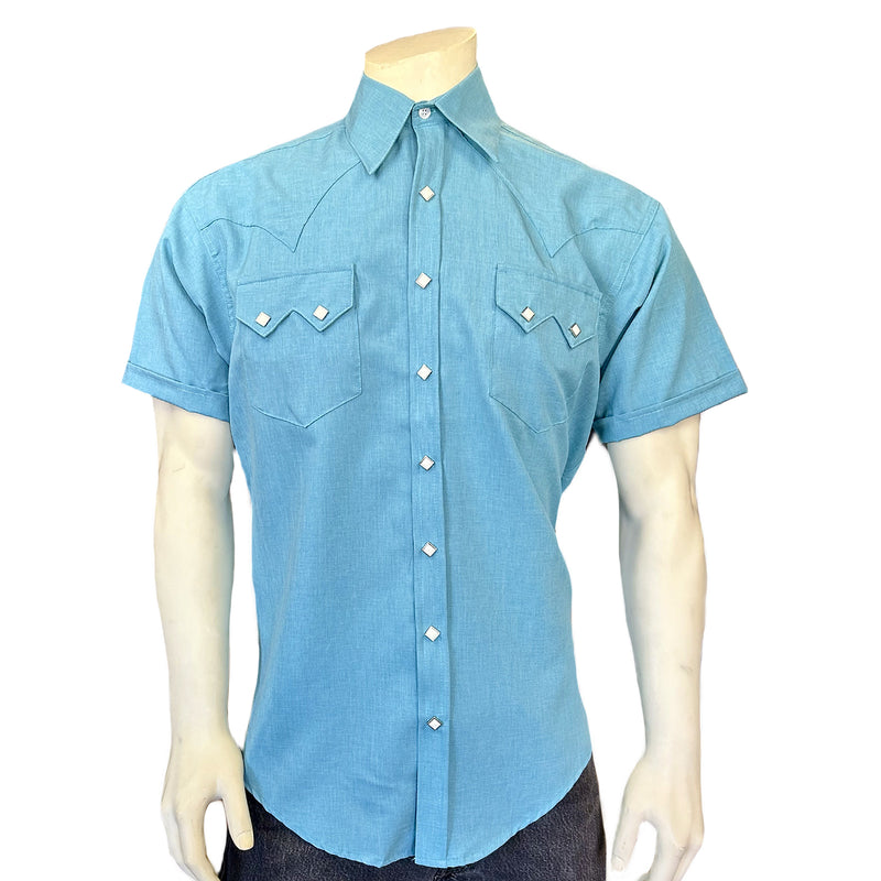 Men's Short Sleeve Aqua Western Shirt with UV Protection