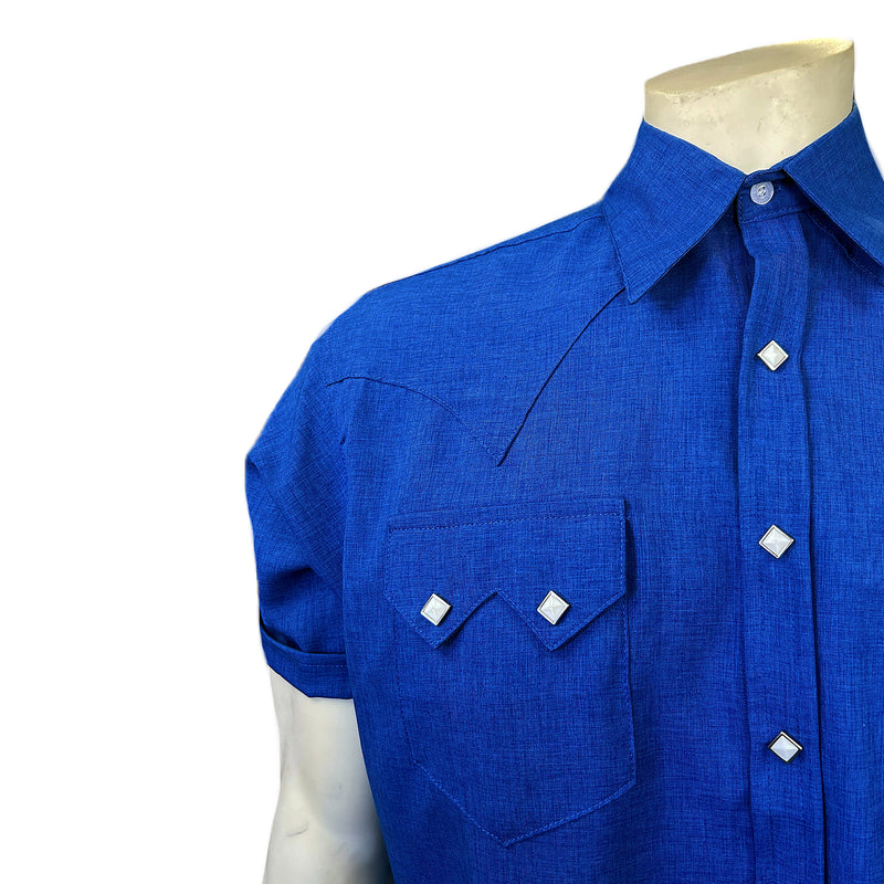 Men’s Short Sleeve Royal Blue Western Shirt with UV Protection
