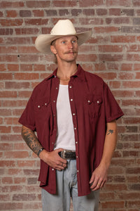 Men's Short Sleeve Burgundy Western Shirt with UV Protection
