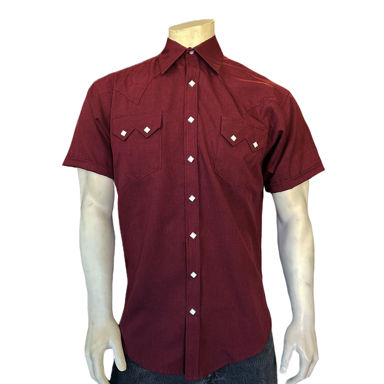 Men's Short Sleeve Burgundy Western Shirt with UV Protection