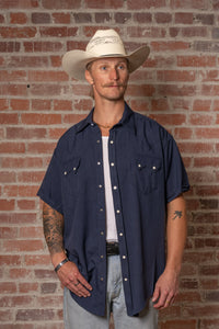 Men's Short Sleeve Navy Western Shirt with UV Protection