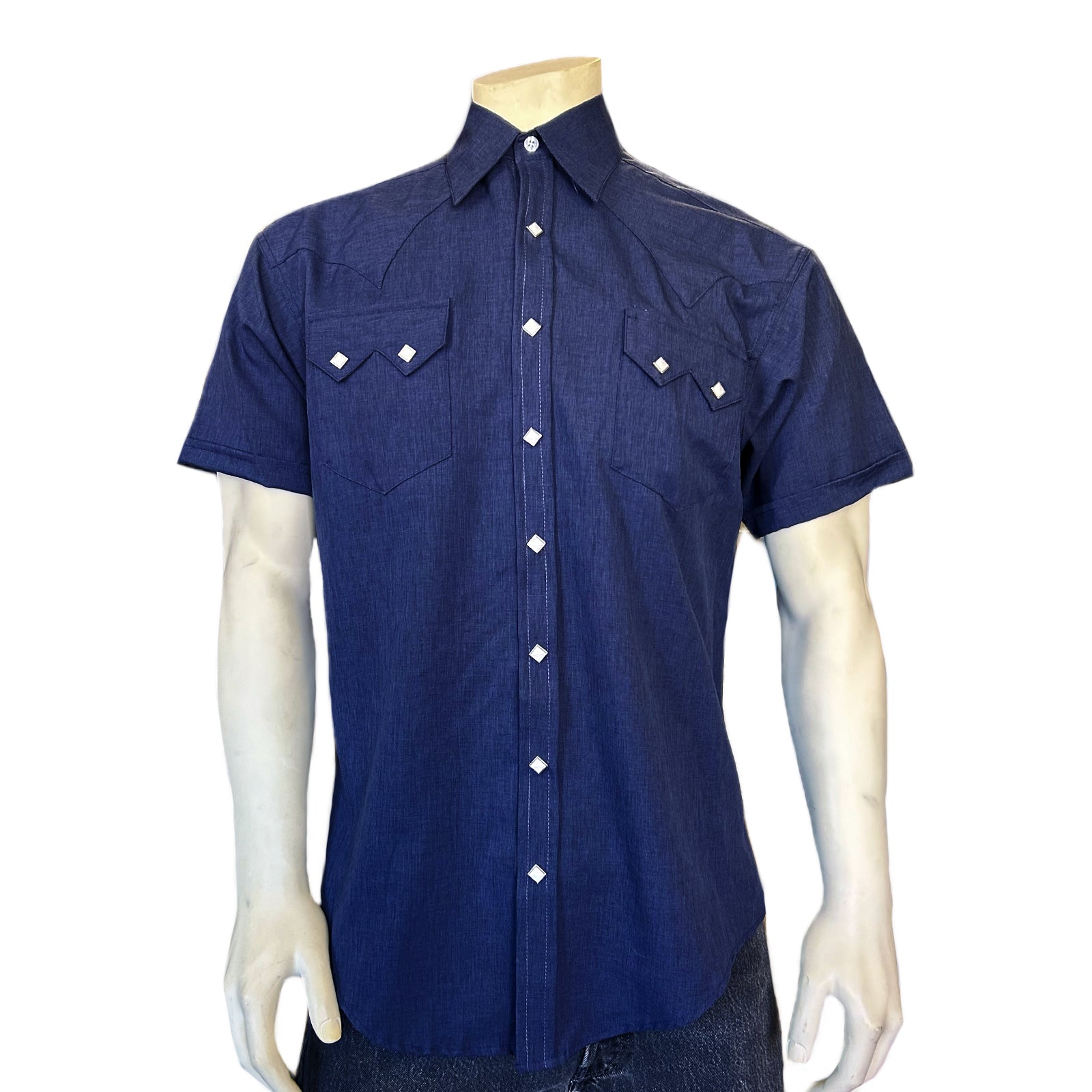 Men's Short Sleeve Navy Western Shirt with UV Protection