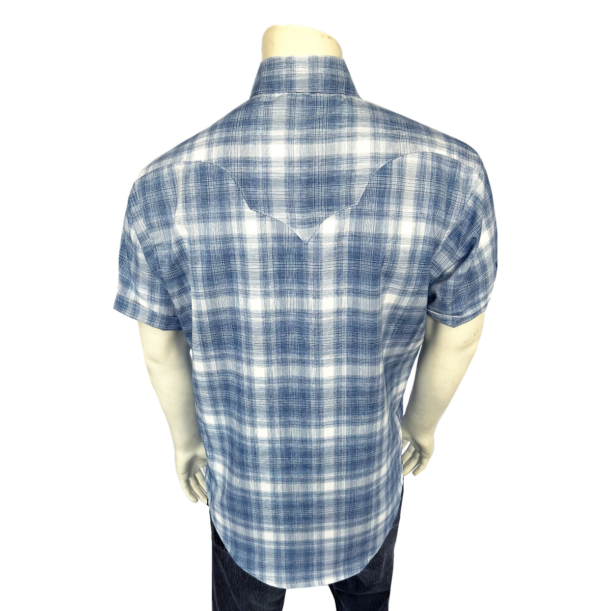 Men's Blue Short Sleeve Shadow Plaid Western Shirt