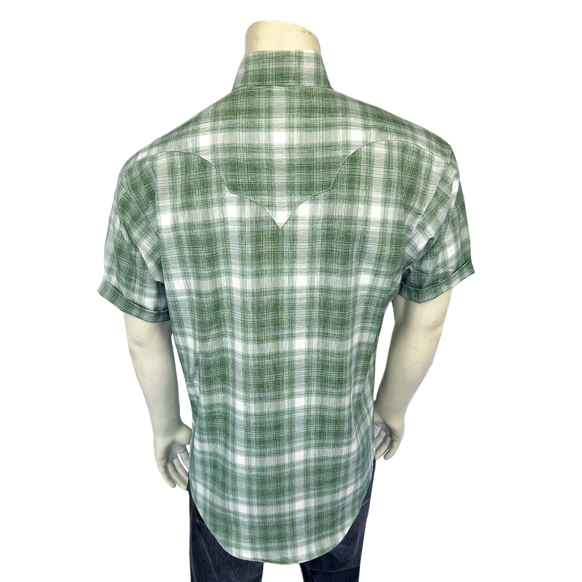 Men's Green Short Sleeve Shadow Plaid Western Shirt