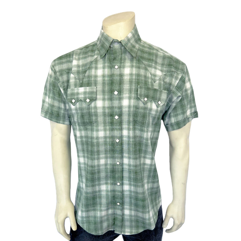 Men's Green Short Sleeve Shadow Plaid Western Shirt - XXL Men's Green Short Sleeve Shadow Plaid Western Shirt - XXL