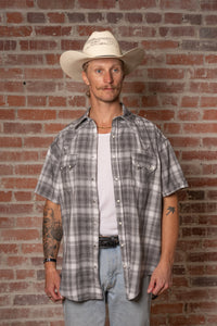 Men's Grey Short Sleeve Shadow Plaid Western Shirt
