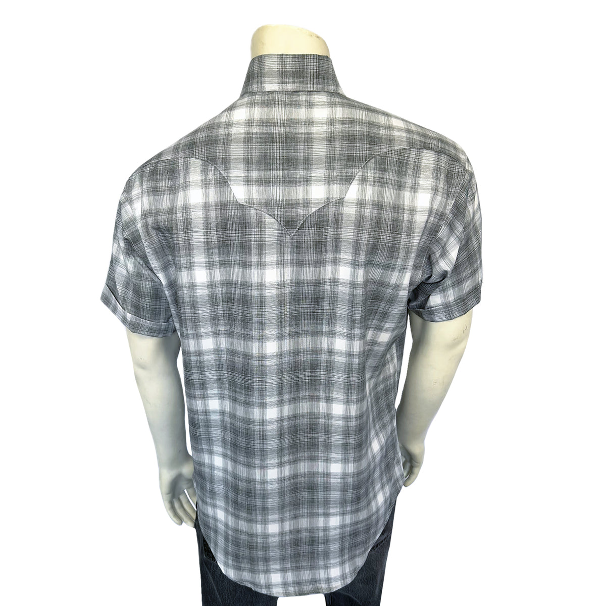 Men's Grey Short Sleeve Shadow Plaid Western Shirt