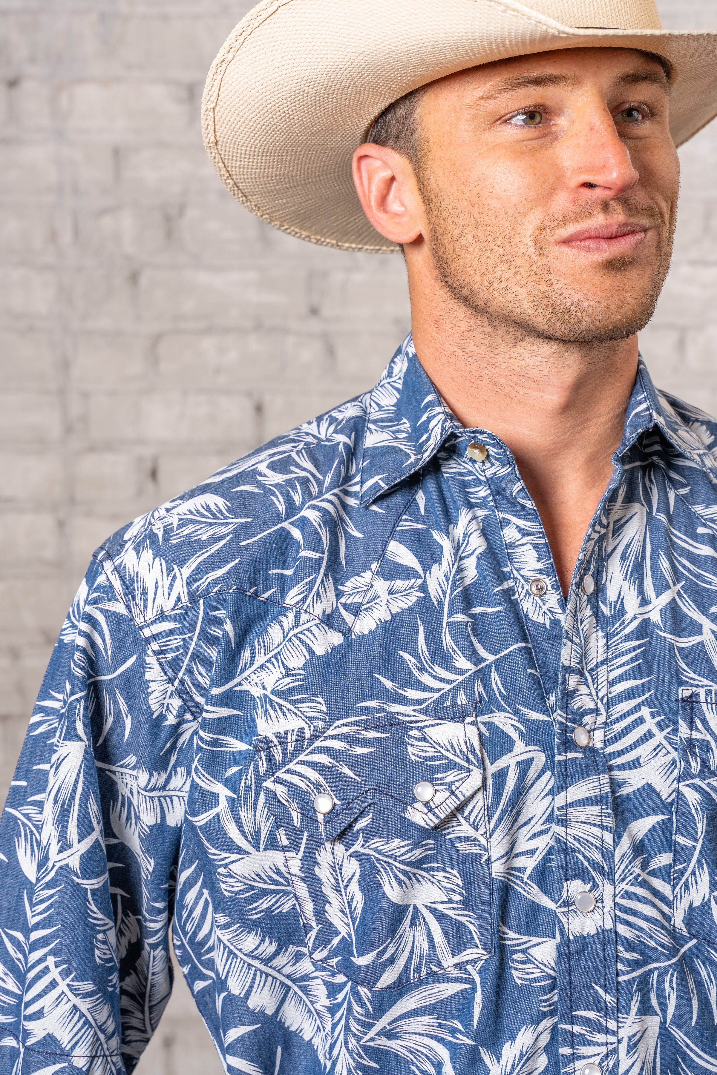 mens blue floral dress shirt Men's Long Sleeve Woven Button Up Shirt In A Calico Navy Floral Pattern Hyden Yoo
