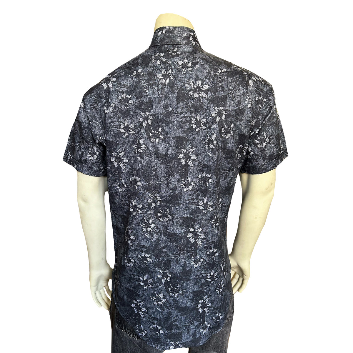 Men’s Black Floral Print Short Sleeve Western Shirt