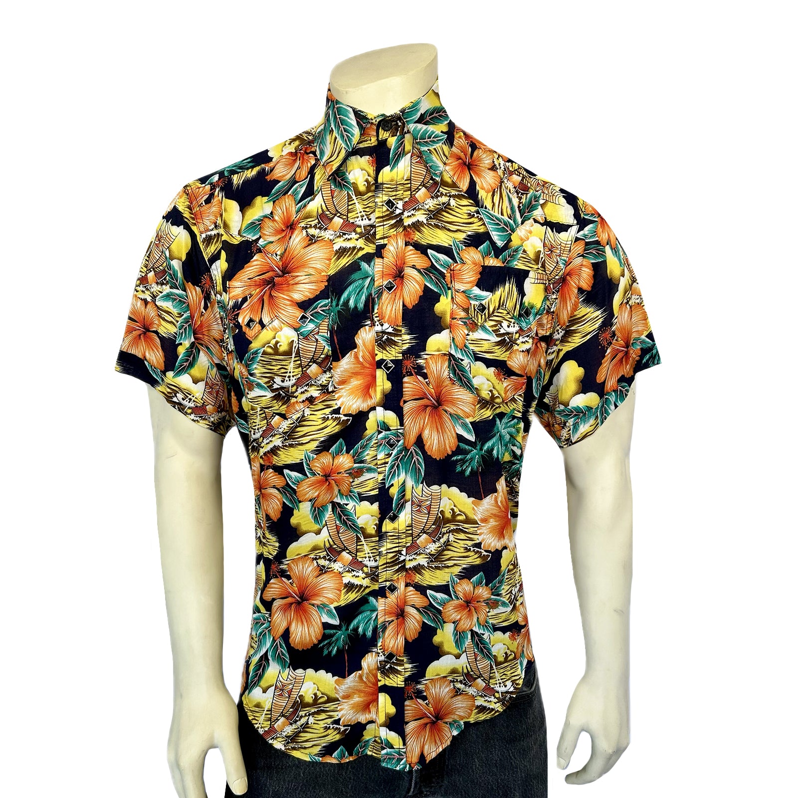 Men’s Short Sleeve Hawaiian Print Western Shirt in Orange