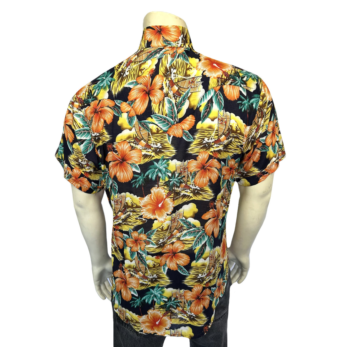 Men’s Short Sleeve Hawaiian Print Western Shirt in Orange