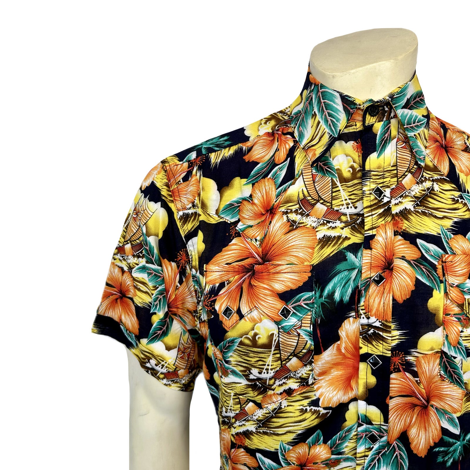 Men’s Short Sleeve Hawaiian Print Western Shirt in Orange