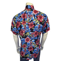 Men’s Short Sleeve Hawaiian Print Western Shirt in Purple