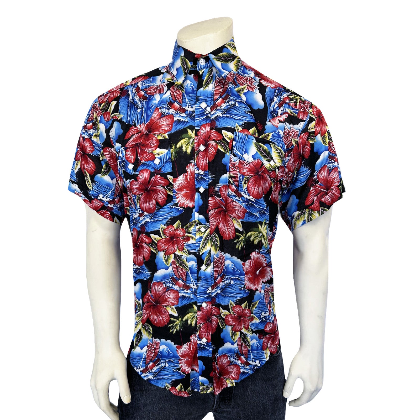 Men’s Short Sleeve Hawaiian Print Western Shirt in Purple