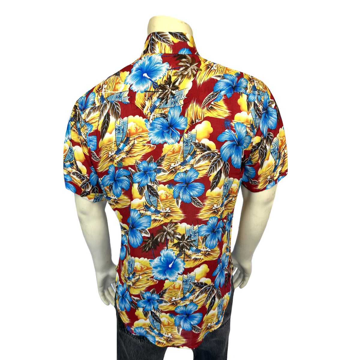 Men’s Short Sleeve Hawaiian Print Western Shirt in Red
