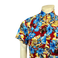 Men’s Short Sleeve Hawaiian Print Western Shirt in Red