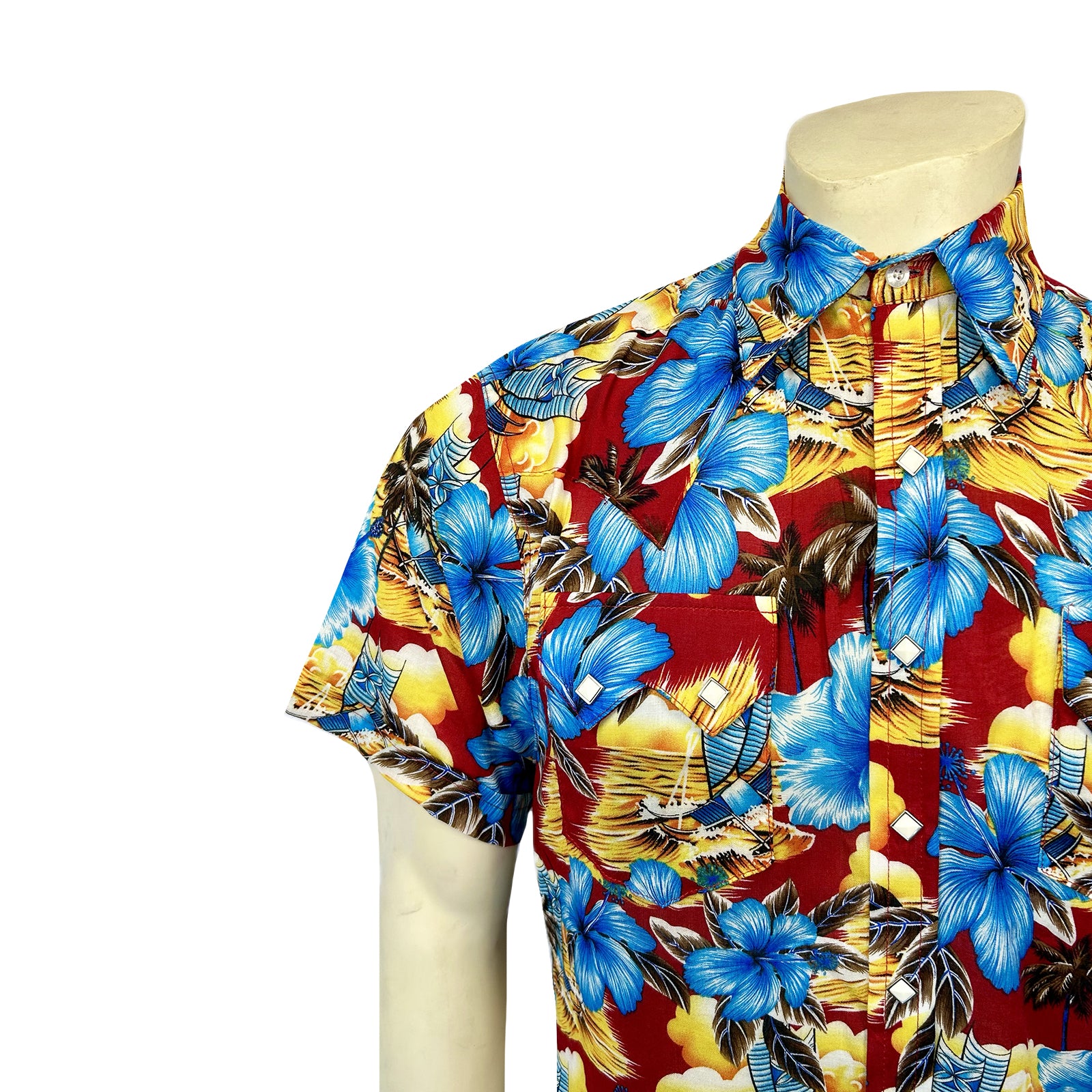 Men’s Short Sleeve Hawaiian Print Western Shirt in Red