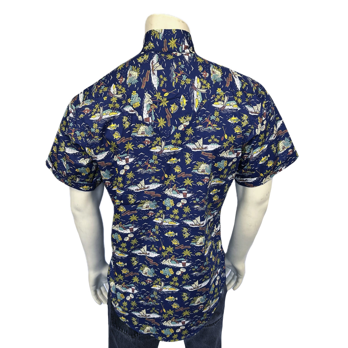 Men’s Short Sleeve Hawaiian Print Western Shirt in Blue