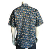 Men’s Short Sleeve Hawaiian Print Western Shirt in Blue