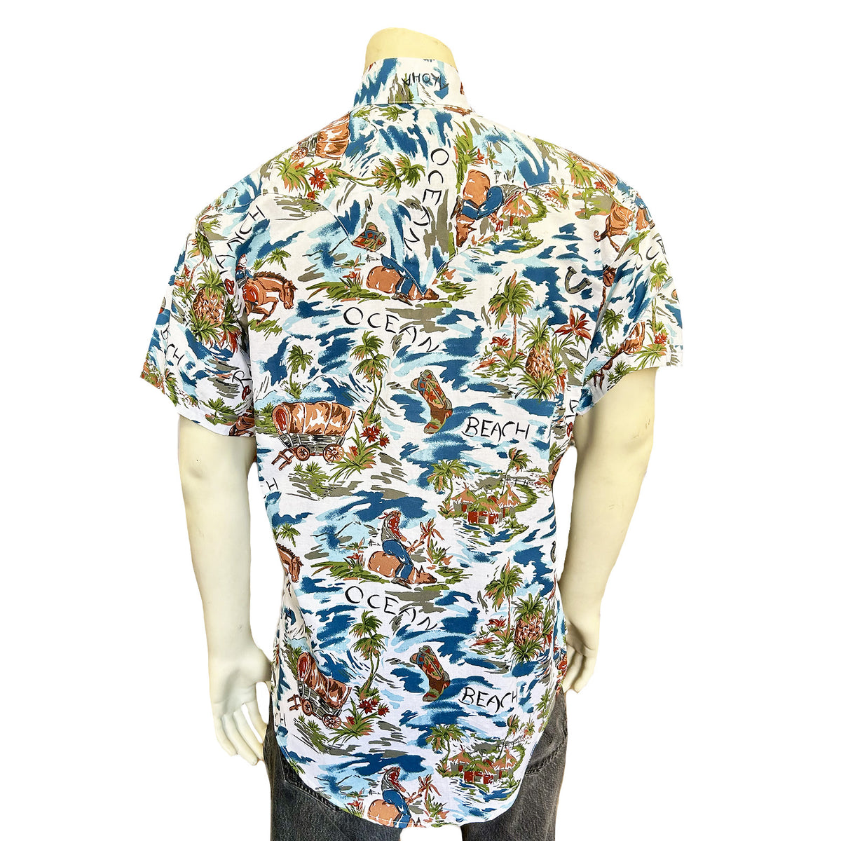Men’s Blue Western Hawaiian Print Short Sleeve Shirt