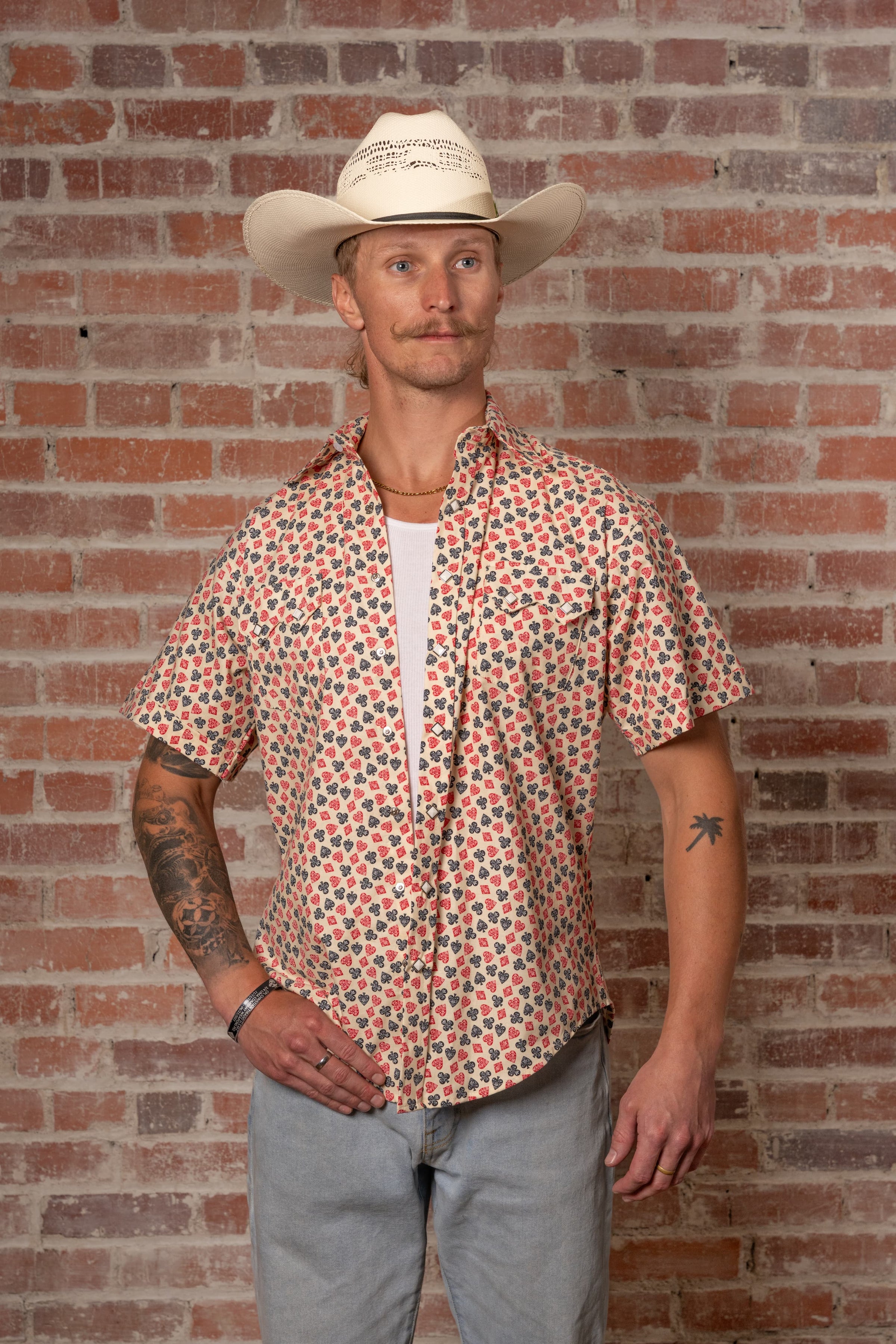 Men's Short Sleeve Cards Print Western Shirt