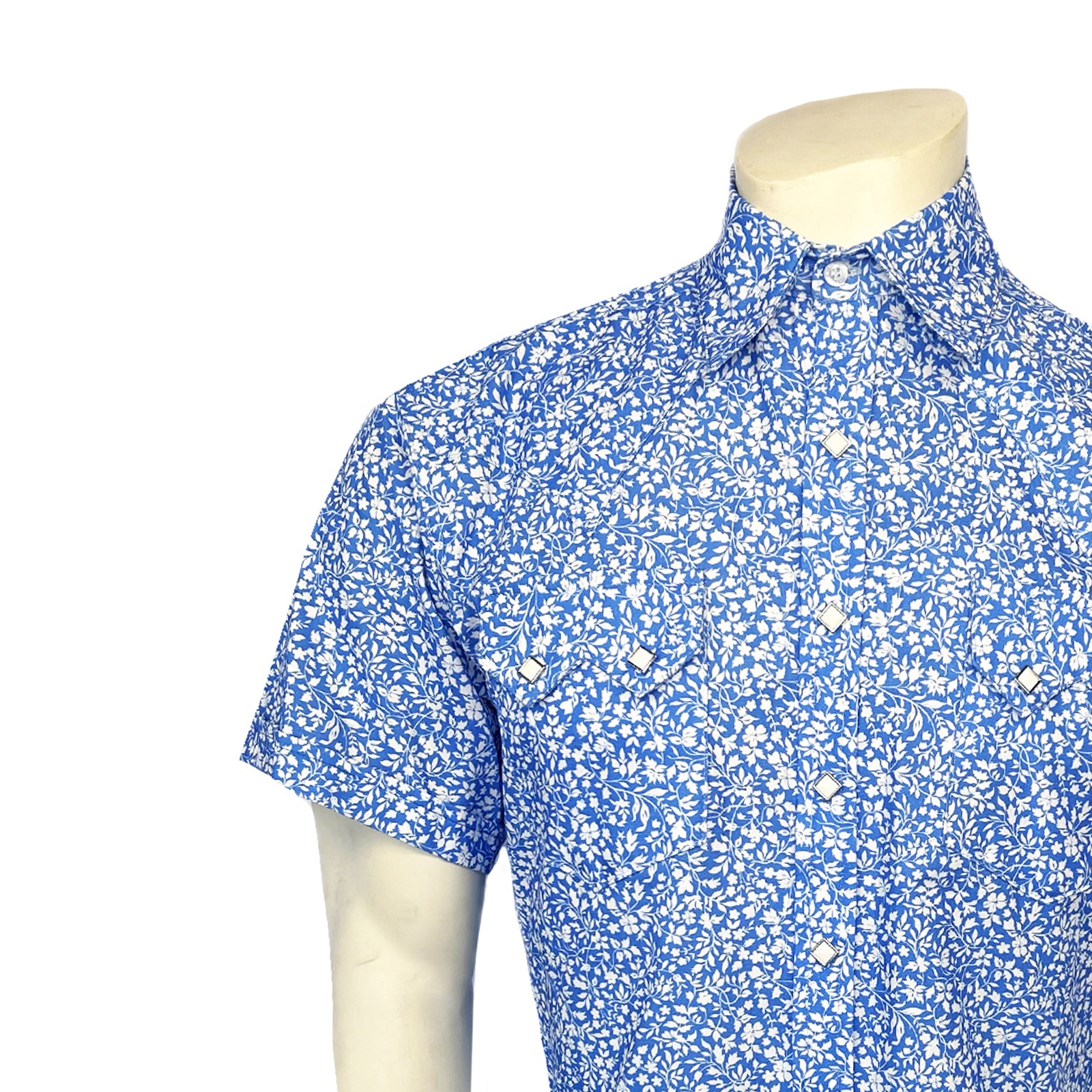 Men’s Short Sleeve Blue Floral Print Western Shirt
