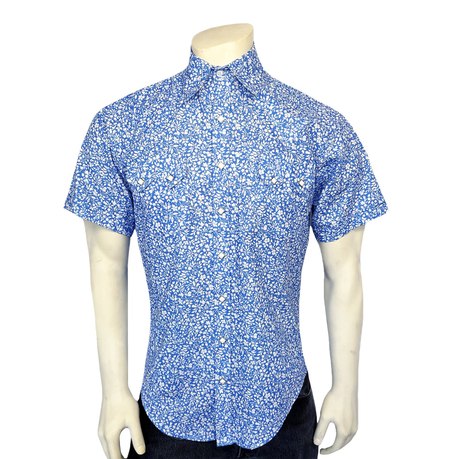 Men’s Short Sleeve Blue Floral Print Western Shirt