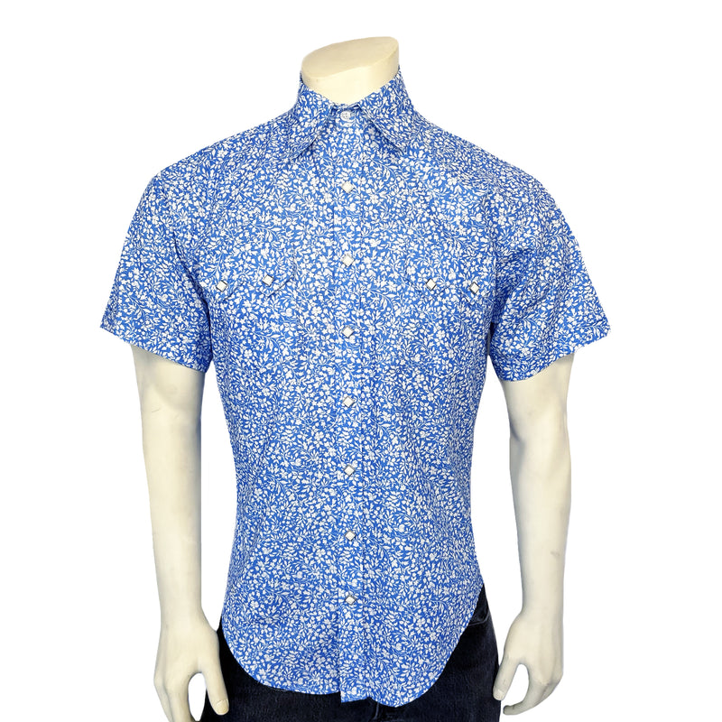 Men’s Short Sleeve Blue Floral Print Western Shirt