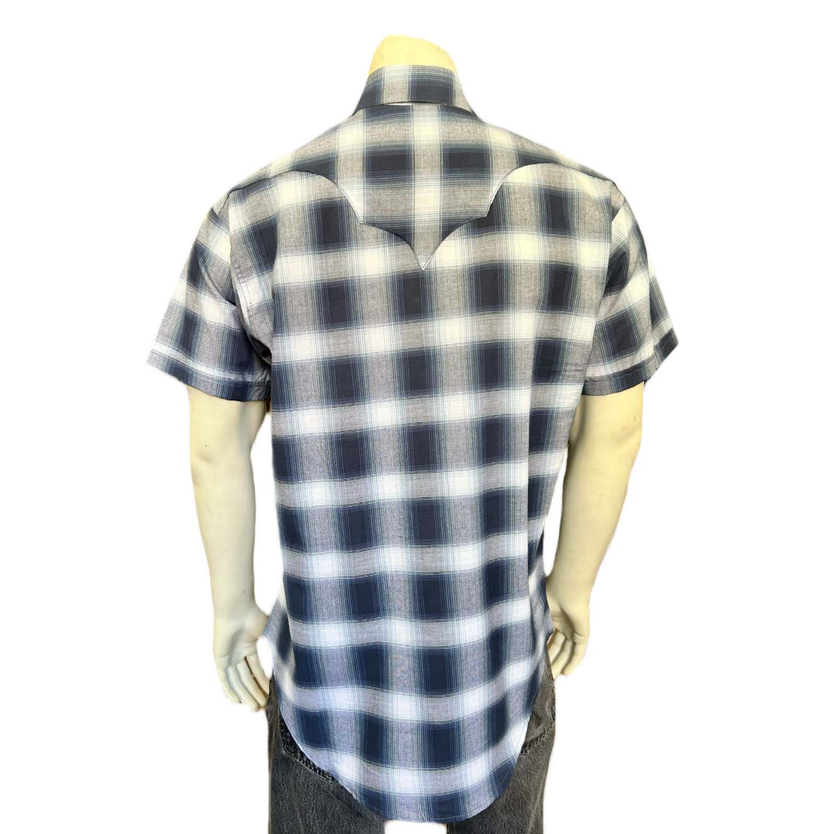 Men's Blue & White Shadow Plaid Short Sleeve Western Shirt