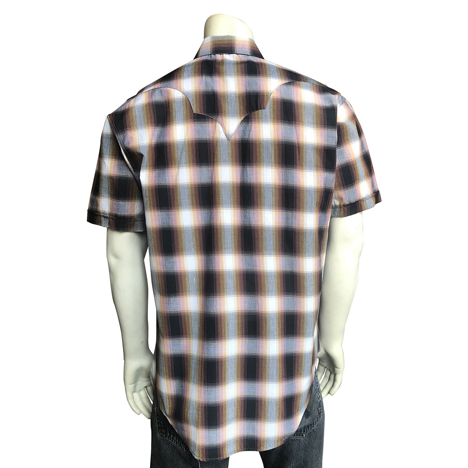 Rockmount Men's Brown & White Shadow Plaid Short Sleeve Western Shirt