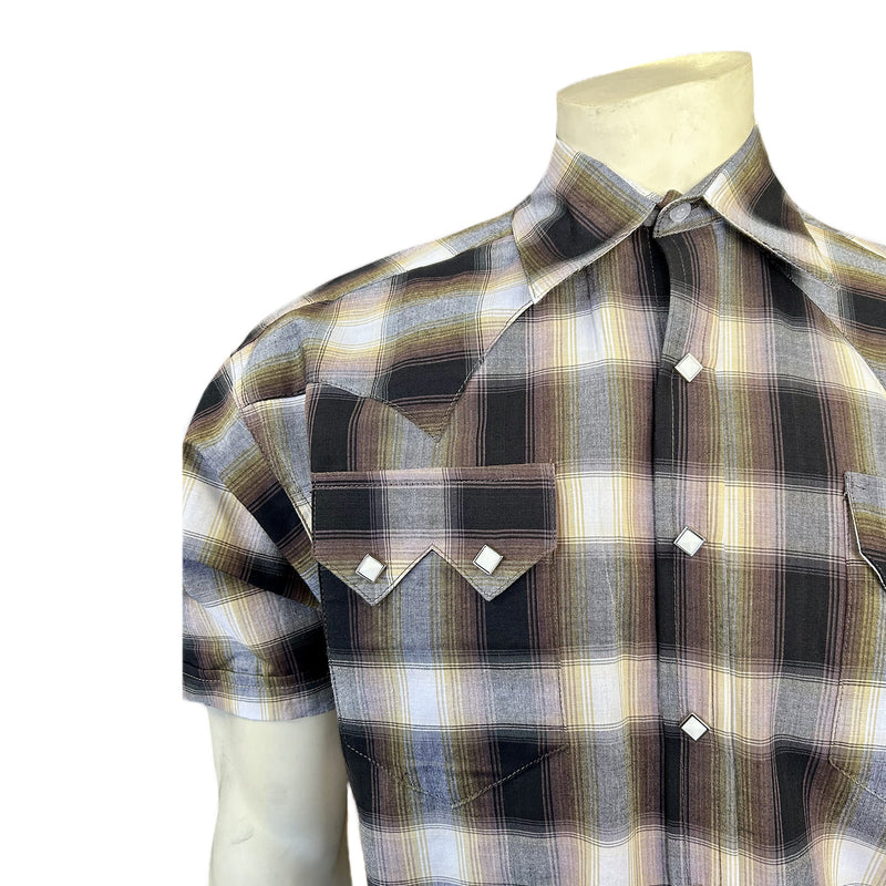 Rockmount Men's Brown & White Shadow Plaid Short Sleeve Western Shirt