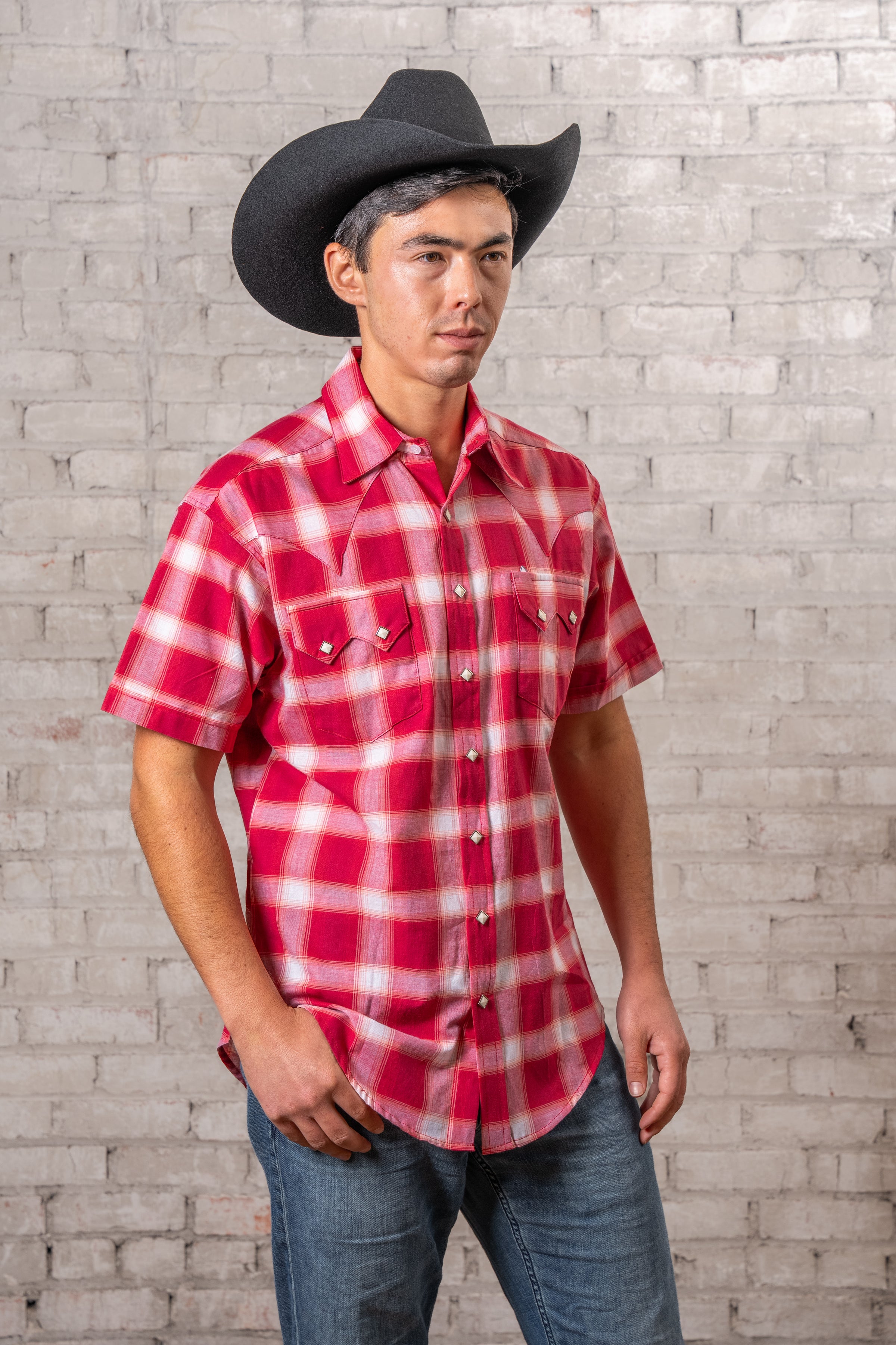 red and white plaid dress shirt Me and Henry Red/white plaid woven shirt 7-8y