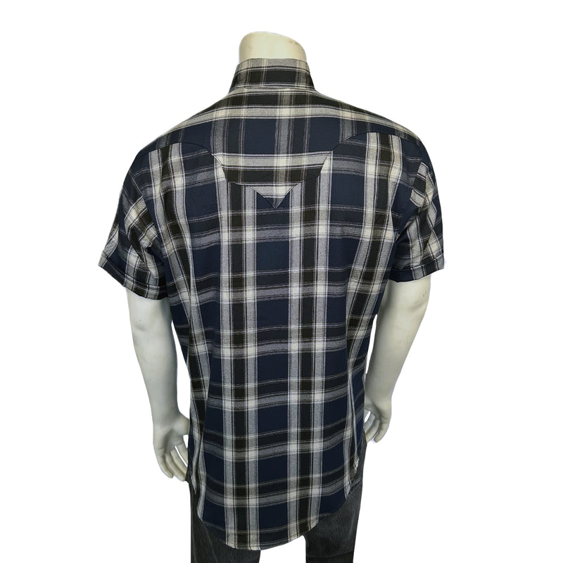 Men's Blue Short Sleeve Plaid Western Shirt