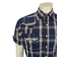 Men's Blue Short Sleeve Plaid Western Shirt