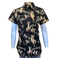 Men's Vintage Black Short Sleeve Bronc Print Western Shirt