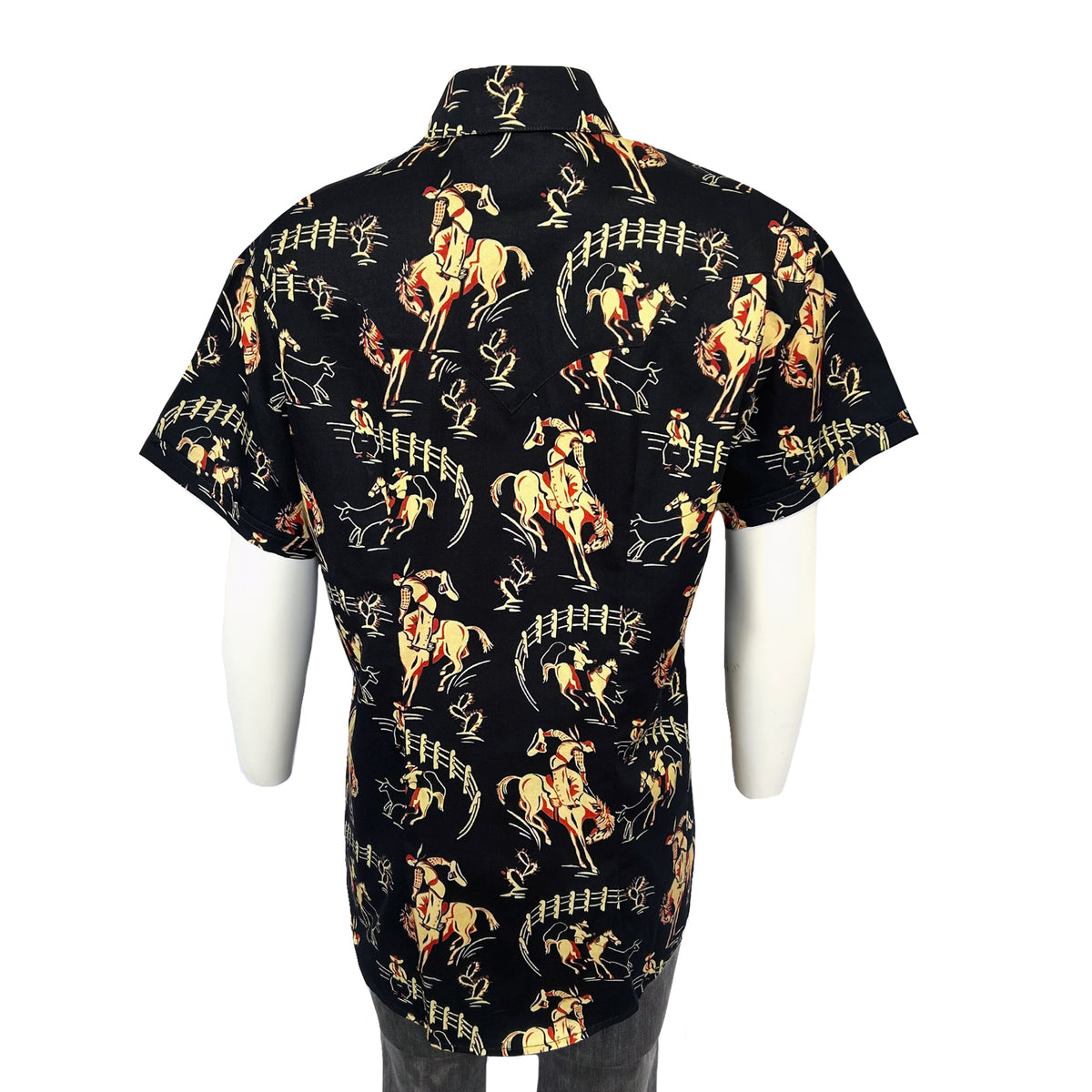 Women’s Vintage Bronc Print Short Sleeve Black Western Shirt