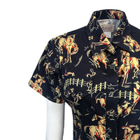 Women’s Vintage Bronc Print Short Sleeve Black Western Shirt