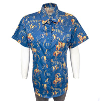 Women’s Vintage Bronc Print Short Sleeve Blue Western Shirt
