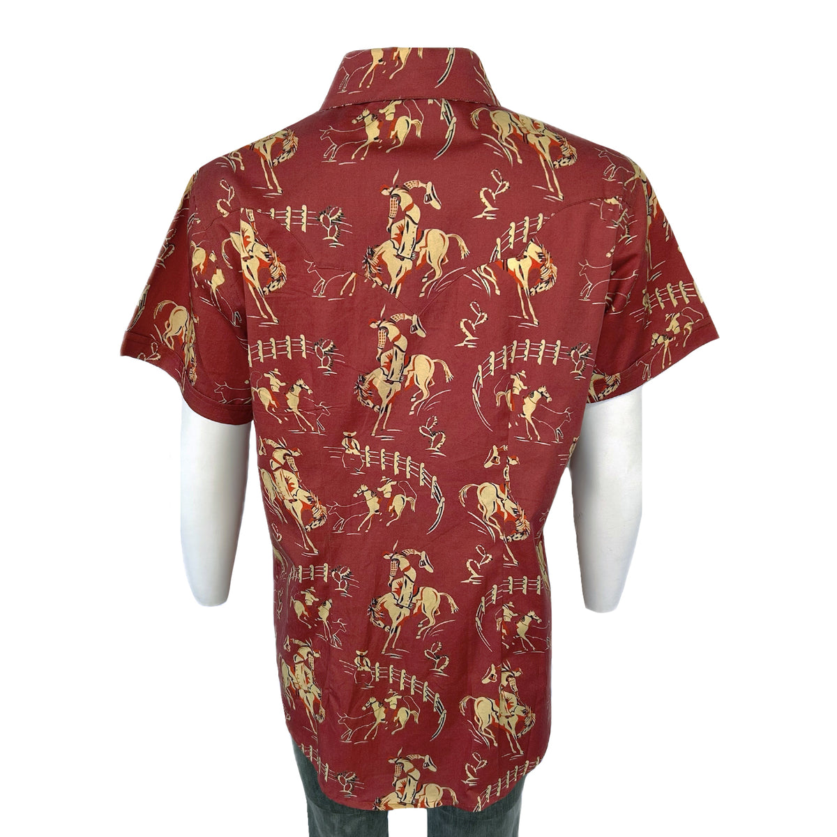 Women’s Vintage Bronc Print Short Sleeve Red Western Shirt