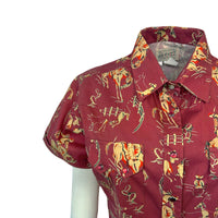Women’s Vintage Bronc Print Short Sleeve Red Western Shirt