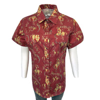Women’s Vintage Bronc Print Short Sleeve Red Western Shirt