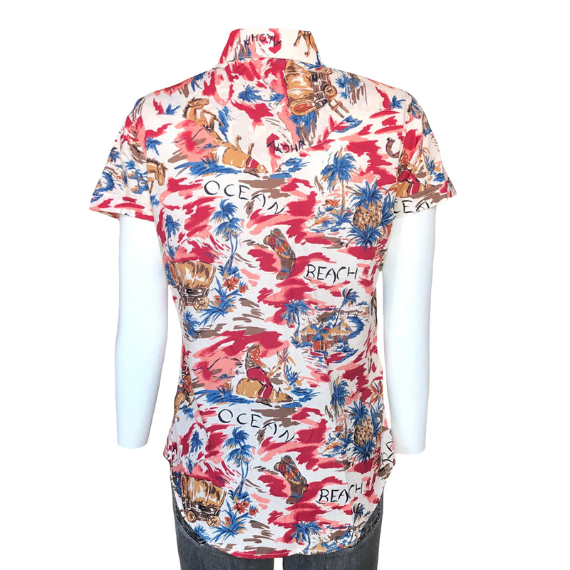 Women’s Red Western Hawaiian Print Short Sleeve Shirt