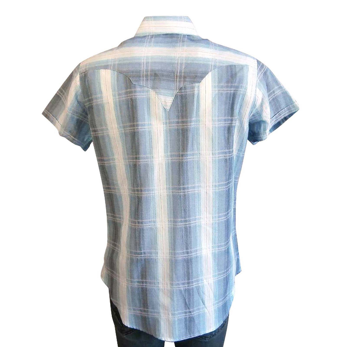 Women's Blue Shadow Plaid Short Sleeve Western Shirt