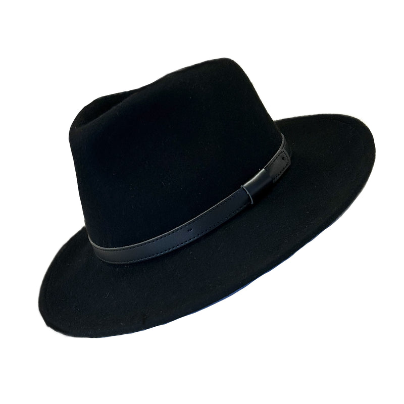 Black Wool Felt Western Cowboy Hat with Faux Leather Band