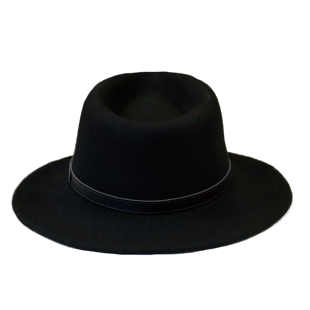 Black Wool Felt Western Cowboy Hat with Faux Leather Band