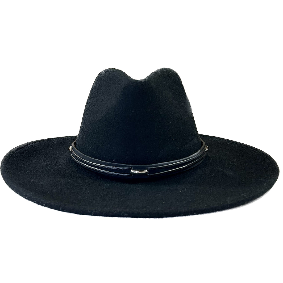 Black Wool Felt Outback Hat with Faux Leather Band