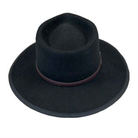 Black Wool Felt Flat Brim Western Cowboy Hat with Faux Leather Band