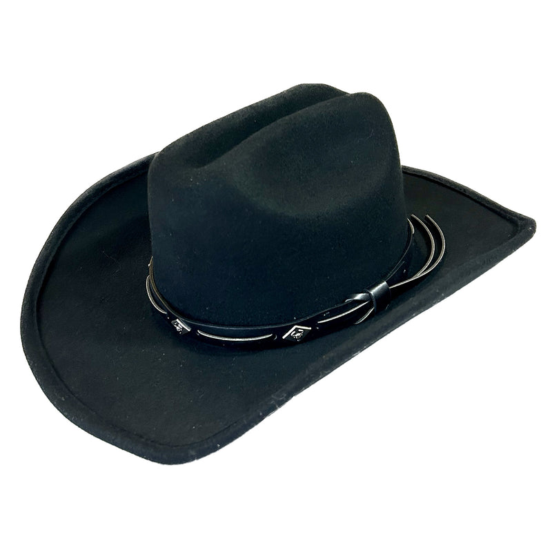 Black Wool Felt Western Cowboy Hat with Faux Leather Band - M