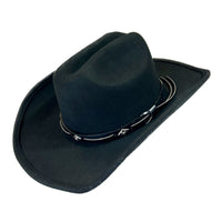 Black Wool Felt Western Cowboy Hat with Faux Leather Band